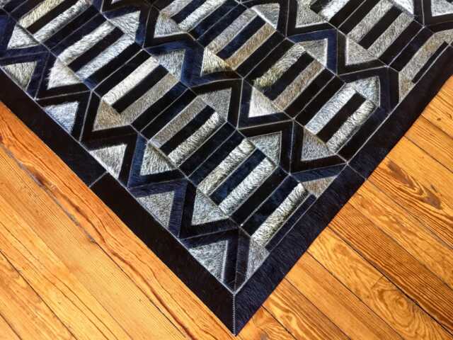 Cowhide Rug Patchwork Black & Grey - Handmade Leather - image 1