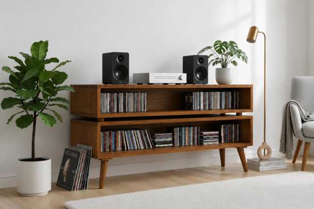 Wooden Cd Storage Unit - Large Hi-Fi Media Cabinet - image 1