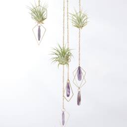 Amethyst Hanging Air Plant Holder Mobile, Brass Suncatcher, Geometric Hanger, Display, Gift Idea - thumbnail 1