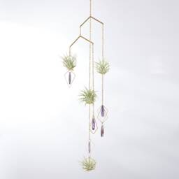 Amethyst Hanging Air Plant Holder Mobile, Brass Suncatcher, Geometric Hanger, Display, Gift Idea - thumbnail 2