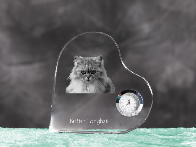 British Longhair - Crystal Clock in The Shape Of A Heart With Image Pure-Bred Cat - image 1