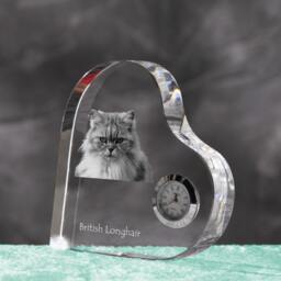 British Longhair - Crystal Clock in The Shape Of A Heart With Image Pure-Bred Cat - thumbnail 2