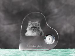British Longhair - Crystal Clock in The Shape Of A Heart With Image Pure-Bred Cat - thumbnail 1