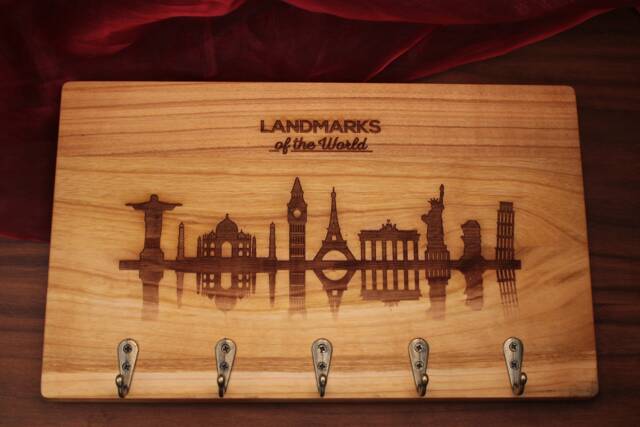 Key Board Landmarks Key Holder Solid Cherry Wood Antique Organizer - image 1