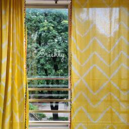 Clearance -Yellow Zig Zag Tie Dyed Curtains, Breezy Semi Sheer Soft Cotton Curtain Panels in Bright Yellow, Colorful Lively Curtains - thumbnail 2