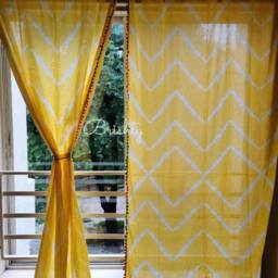 Clearance -Yellow Zig Zag Tie Dyed Curtains, Breezy Semi Sheer Soft Cotton Curtain Panels in Bright Yellow, Colorful Lively Curtains - thumbnail 3