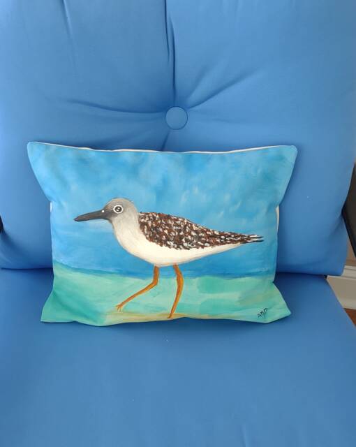 Hand Painted Sandpiper Pillow Cover Beach House Decor - image 1