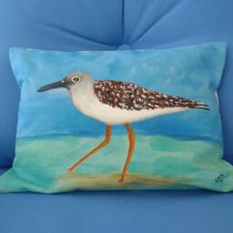 Hand Painted Sandpiper Pillow Cover Beach House Decor - thumbnail 2