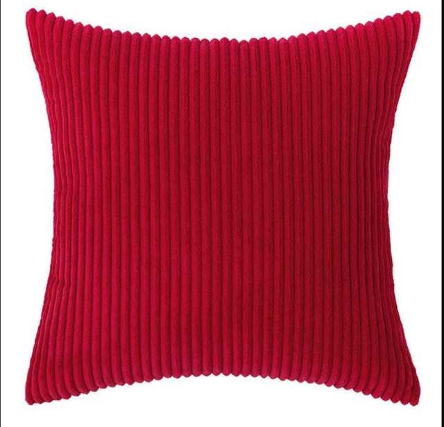 Red Jumbo Plush Stripe Cord Chenille Cushion, Square Or Oblong, Home Decor - image 1