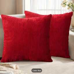 Red Jumbo Plush Stripe Cord Chenille Cushion, Square Or Oblong, Home Decor - thumbnail 3