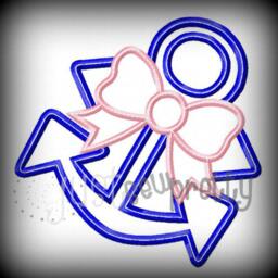 Anchor With Bow Embroidery Applique Design - thumbnail 2