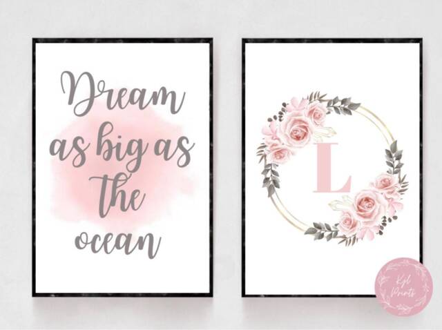 Floral Initial Nursery Prints Ocean Dream Girls Room Decor - Set Of 2 - image 1