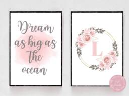 Floral Initial Nursery Prints Ocean Dream Girls Room Decor - Set Of 2 - thumbnail 1