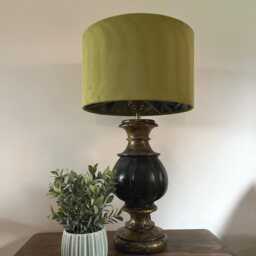 Olive Green Velvet Wonderland Drum Lampshade, Double Sided Lampshade With Sage Paper On Interior - thumbnail 2