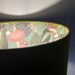 Olive Green Velvet Wonderland Drum Lampshade, Double Sided Lampshade With Sage Paper On Interior - thumbnail 1