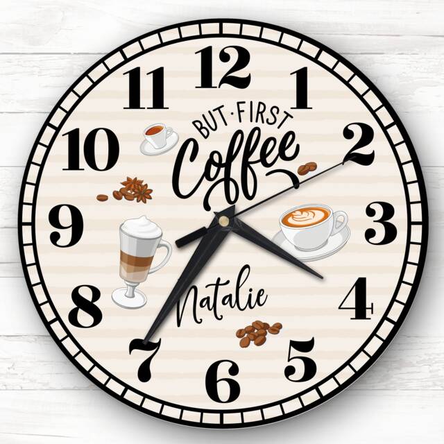 But First Coffee Kitchen Personalised Gift Clock - image 1