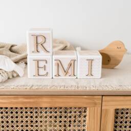 Personalised Wooden Name Blocks Neutral Newborn - Baby Name Blocks Keepsake Gift - thumbnail 1