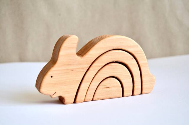 Wooden Rainbow Stacker Rabbit Puzzle Bunny Toy - image 1