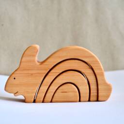 Wooden Rainbow Stacker Rabbit Puzzle Bunny Toy - thumbnail 3