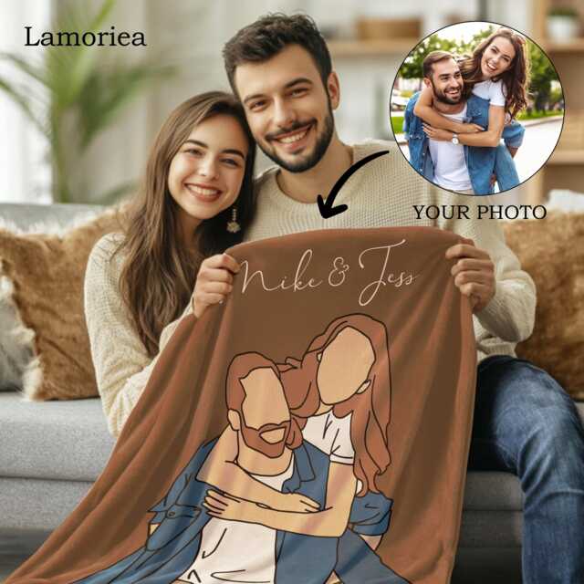 Personalized Photo Throw Blanket, Outline Valentine's Gift, Velvet Anniversary Couple Gifts, Family Gifts - image 1