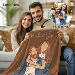 Personalized Photo Throw Blanket, Outline Valentine's Gift, Velvet Anniversary Couple Gifts, Family Gifts