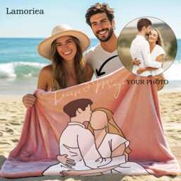 Personalized Photo Throw Blanket, Outline Valentine's Gift, Velvet Anniversary Couple Gifts, Family Gifts - thumbnail 3