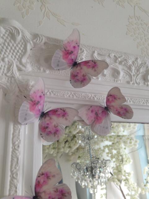 Shabby Chic Pink Cabbage Rose 3D Butterfly Wall Art - Set Of 4 - image 1