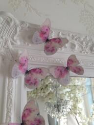 Shabby Chic Pink Cabbage Rose 3D Butterfly Wall Art - Set Of 4 - thumbnail 1