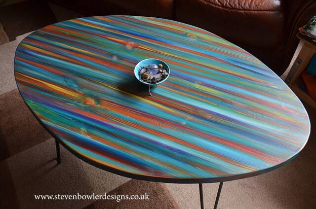 Coastal Cottage Coffee Table Handcrafted in Ocean Sunset Colour Scheme With Metal Hair Pin Or Tapered Wood Legs/Us Customers Tariff Is Paid - image 1