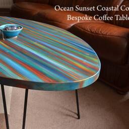 Coastal Cottage Coffee Table Handcrafted in Ocean Sunset Colour Scheme With Metal Hair Pin Or Tapered Wood Legs/Us Customers Tariff Is Paid - thumbnail 3