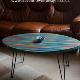 Coastal Cottage Coffee Table Handcrafted in Ocean Sunset Colour Scheme With Metal Hair Pin Or Tapered Wood Legs/Us Customers Tariff Is Paid - thumbnail 2