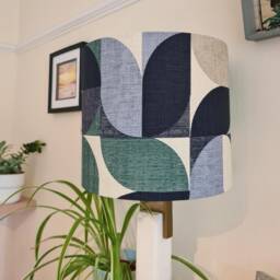 Retro Blue Natural Lampshade in Cotton With White Lining, Abstract Lightshade - thumbnail 3
