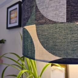 Retro Blue Natural Lampshade in Cotton With White Lining, Abstract Lightshade - thumbnail 2