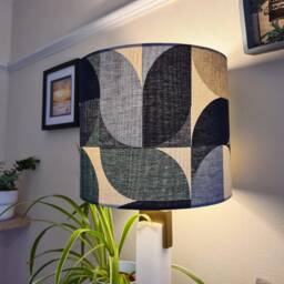 Retro Blue Natural Lampshade in Cotton With White Lining, Abstract Lightshade