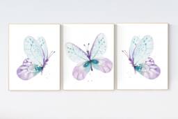 Butterfly Nursery Art Print Purple, Mint & Lavender Decor - thumbnail 1