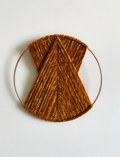 Dark Mustard Velvet Yarn Hoop Wall Hanging, Minimal Boho Decor - image 1