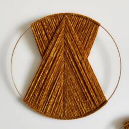 Dark Mustard Velvet Yarn Hoop Wall Hanging, Minimal Boho Decor - thumbnail 4