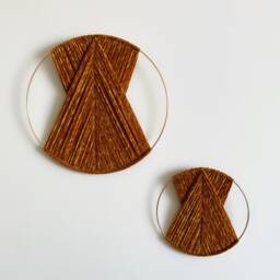 Dark Mustard Velvet Yarn Hoop Wall Hanging, Minimal Boho Decor - thumbnail 2