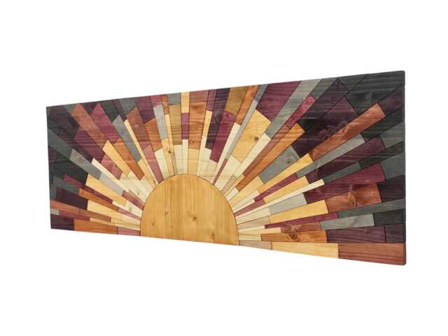 Sunrise At Night Wood Wall Art Modern Geometric Decor - 36x12 - image 1
