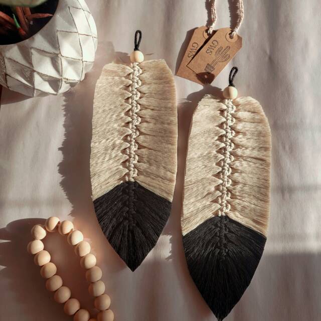 Ombre Macrame Feather Black & White Boho Wall Decor - image 1