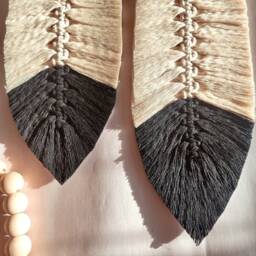 Ombre Macrame Feather Black & White Boho Wall Decor - thumbnail 2