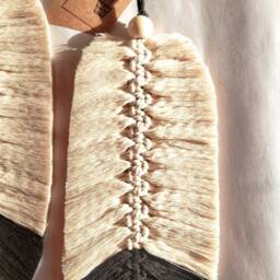 Ombre Macrame Feather Black & White Boho Wall Decor - thumbnail 3