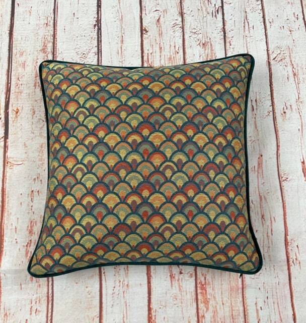 Peacock Fan Tail Cushion Handmade Green Velvet Pillow - 51cm - image 1