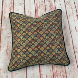 Peacock Fan Tail Cushion Handmade Green Velvet Pillow - 51cm - thumbnail 2