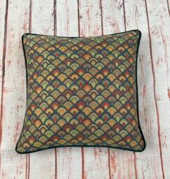 Peacock Fan Tail Cushion Handmade Green Velvet Pillow - 51cm - thumbnail 1