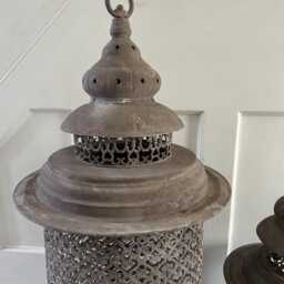 Set 3 Extra Large Metal Garden Lantern French Grey Moroccan Rustic - thumbnail 4