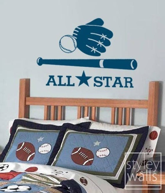 Baseball Wall Decal, Sticker, Sports All Star Vinyl Boys Room Decal - image 1