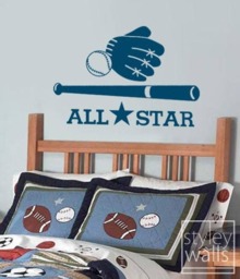 Baseball Wall Decal, Sticker, Sports All Star Vinyl Boys Room Decal - thumbnail 1