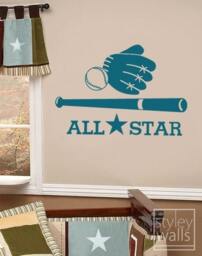 Baseball Wall Decal, Sticker, Sports All Star Vinyl Boys Room Decal - thumbnail 3