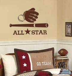 Baseball Wall Decal, Sticker, Sports All Star Vinyl Boys Room Decal - thumbnail 2